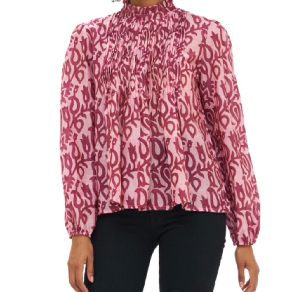 Oliphant Pink and Magenta Smocked Neck Blouse